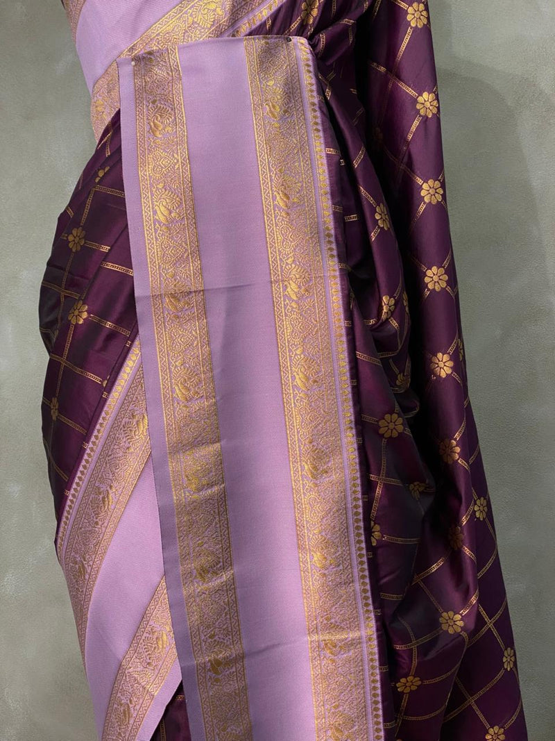 Deep Purple and Lavender Banarasi saree -BSP11