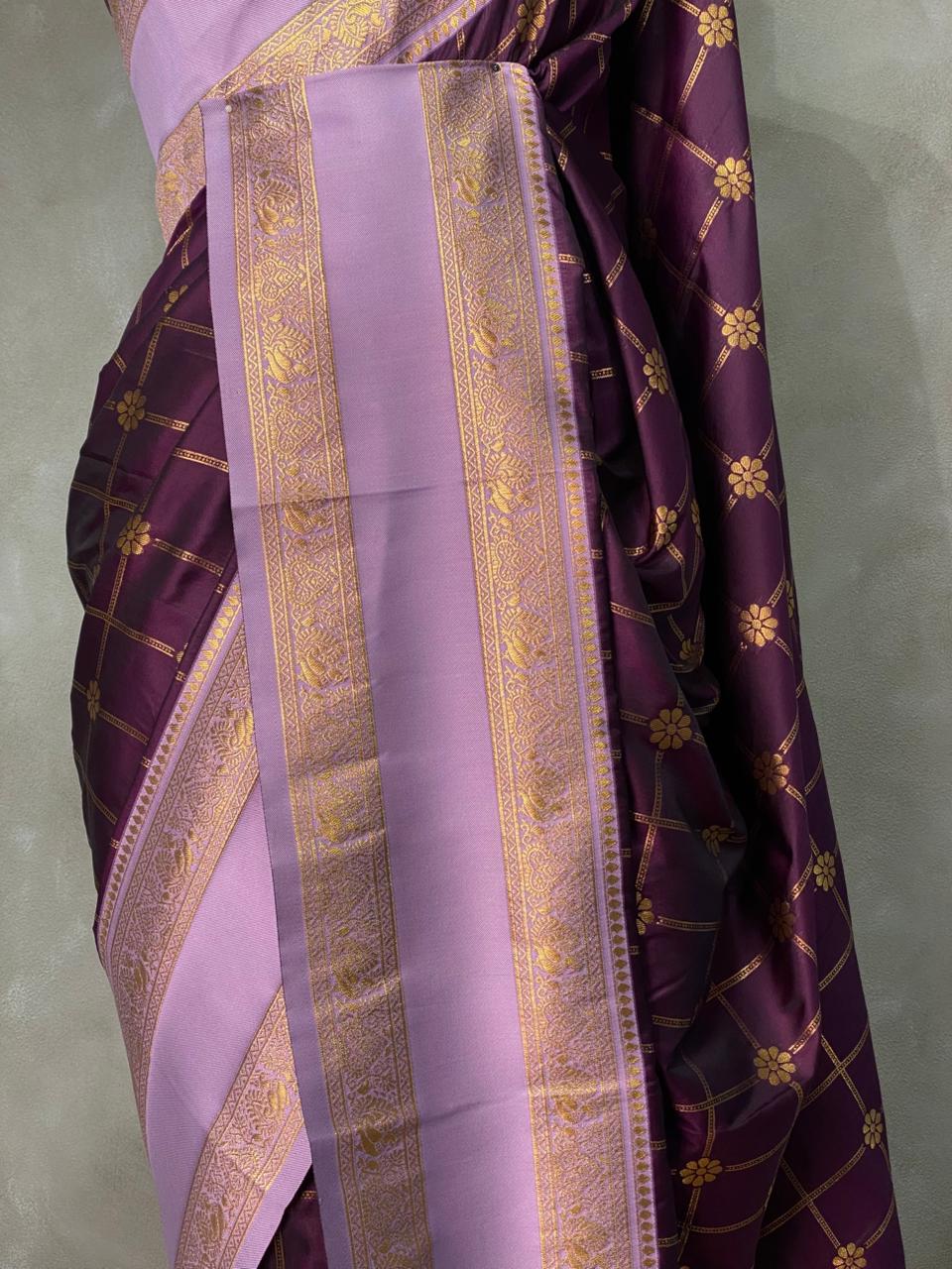 Deep Purple and Lavender Banarasi saree -BSP11