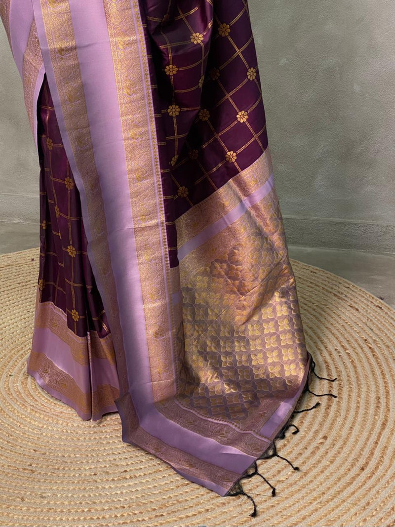 Deep Purple and Lavender Banarasi saree -BSP11