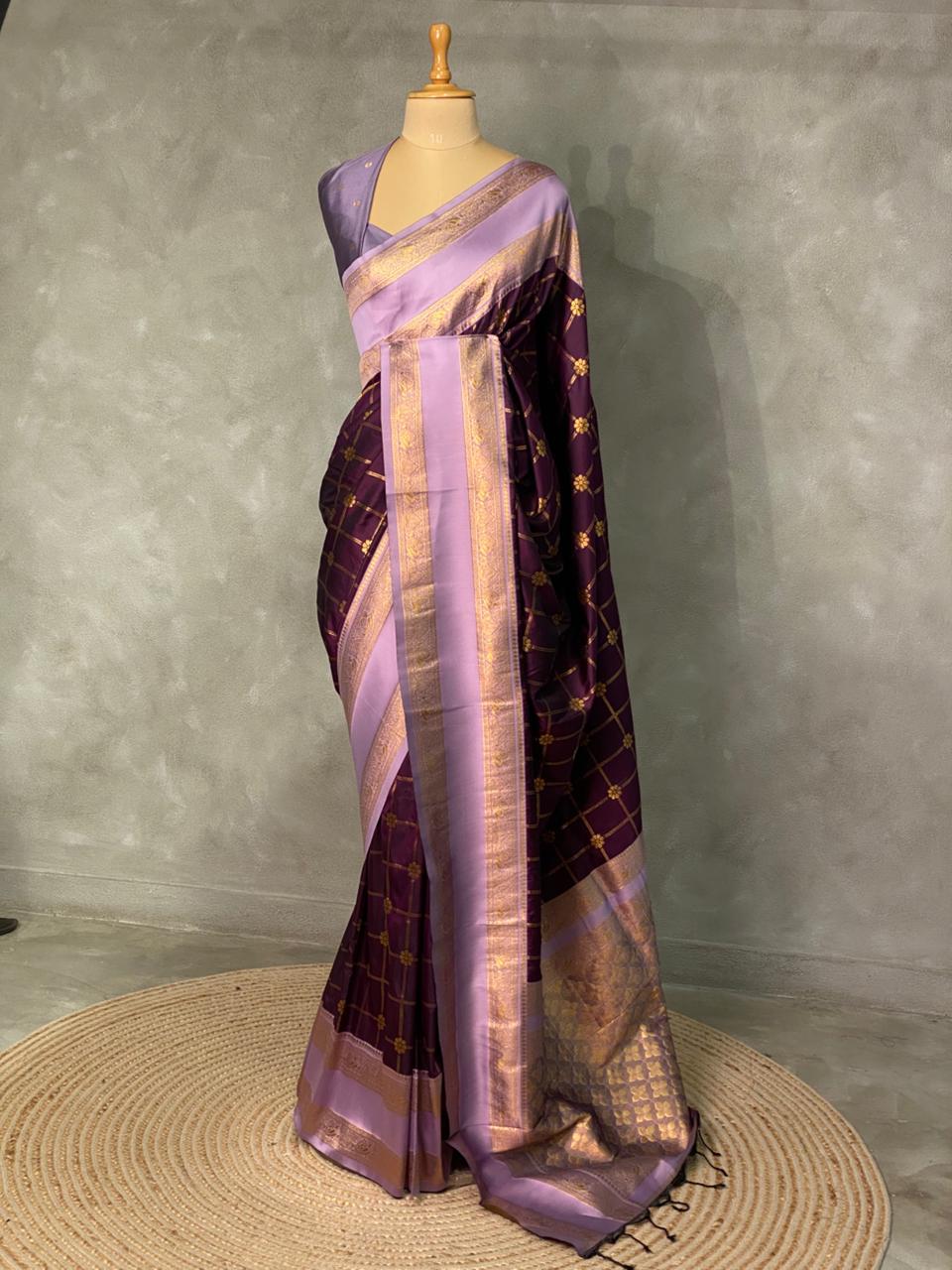 Deep Purple and Lavender Banarasi saree -BSP11