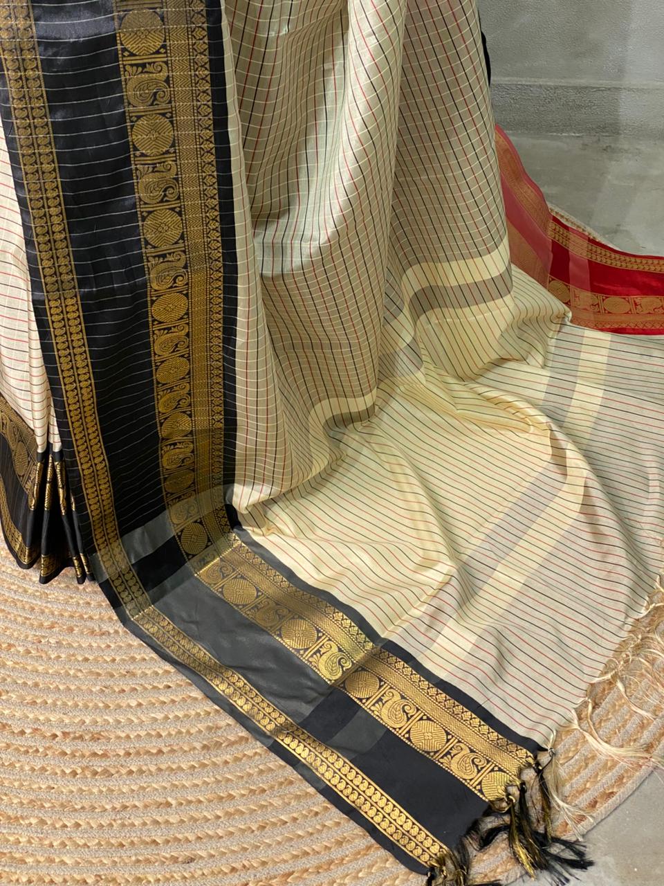 Beige ,Red and maroon silk  saree - PIH1D