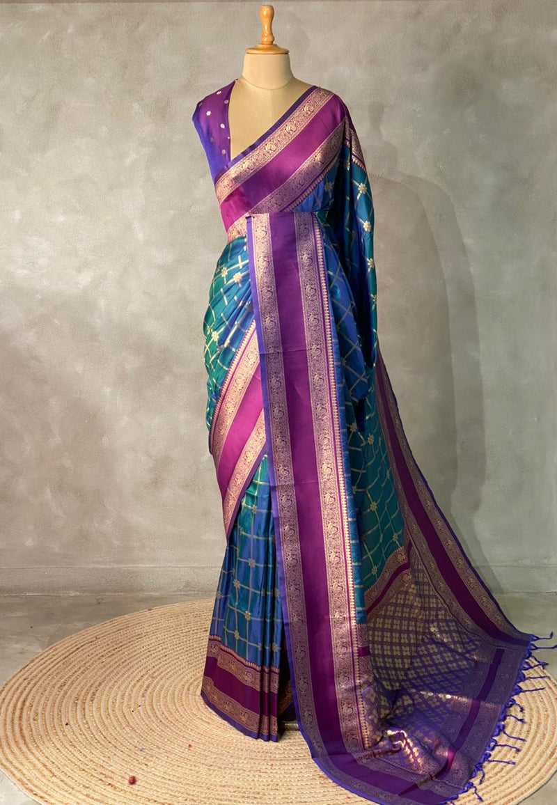 Peacock blue and Purple Banarasi saree -BSP16