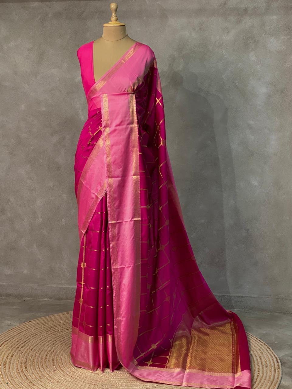 Magenta and Pink semi Banarasi saree -PIH13C