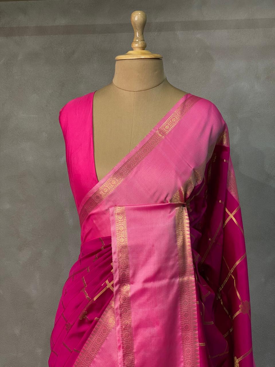 Magenta and Pink semi Banarasi saree -PIH13C