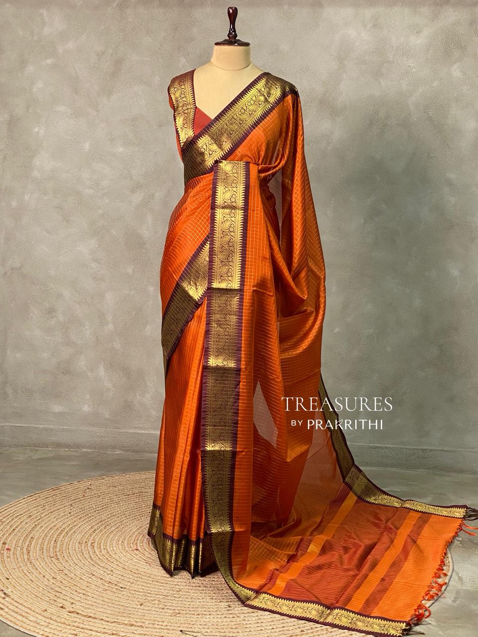 Rust silk semi banarasi saree -PIH18