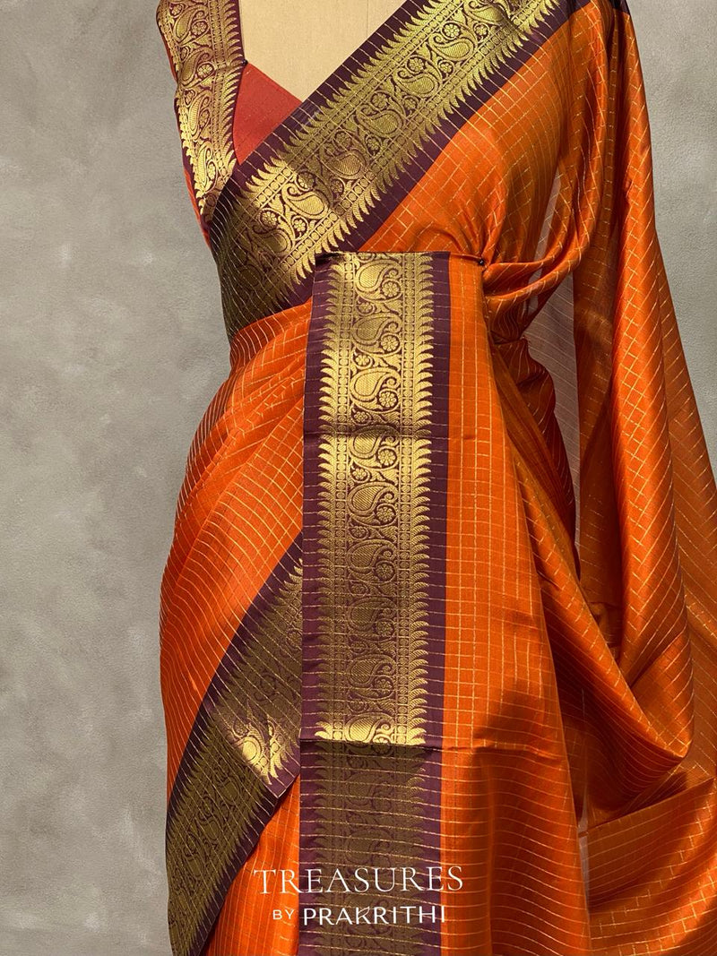 Rust silk semi banarasi saree -PIH18