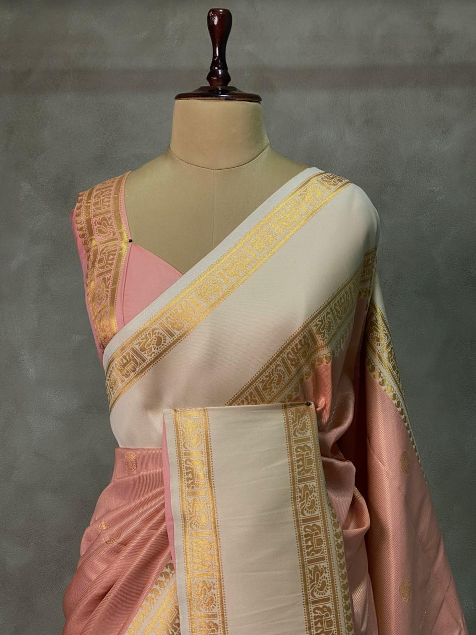 Nude Peach and sandal silk saree -BSP25