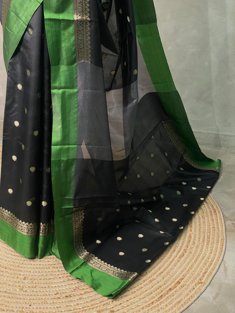 Black and green banarasi silk saree -PMR3E