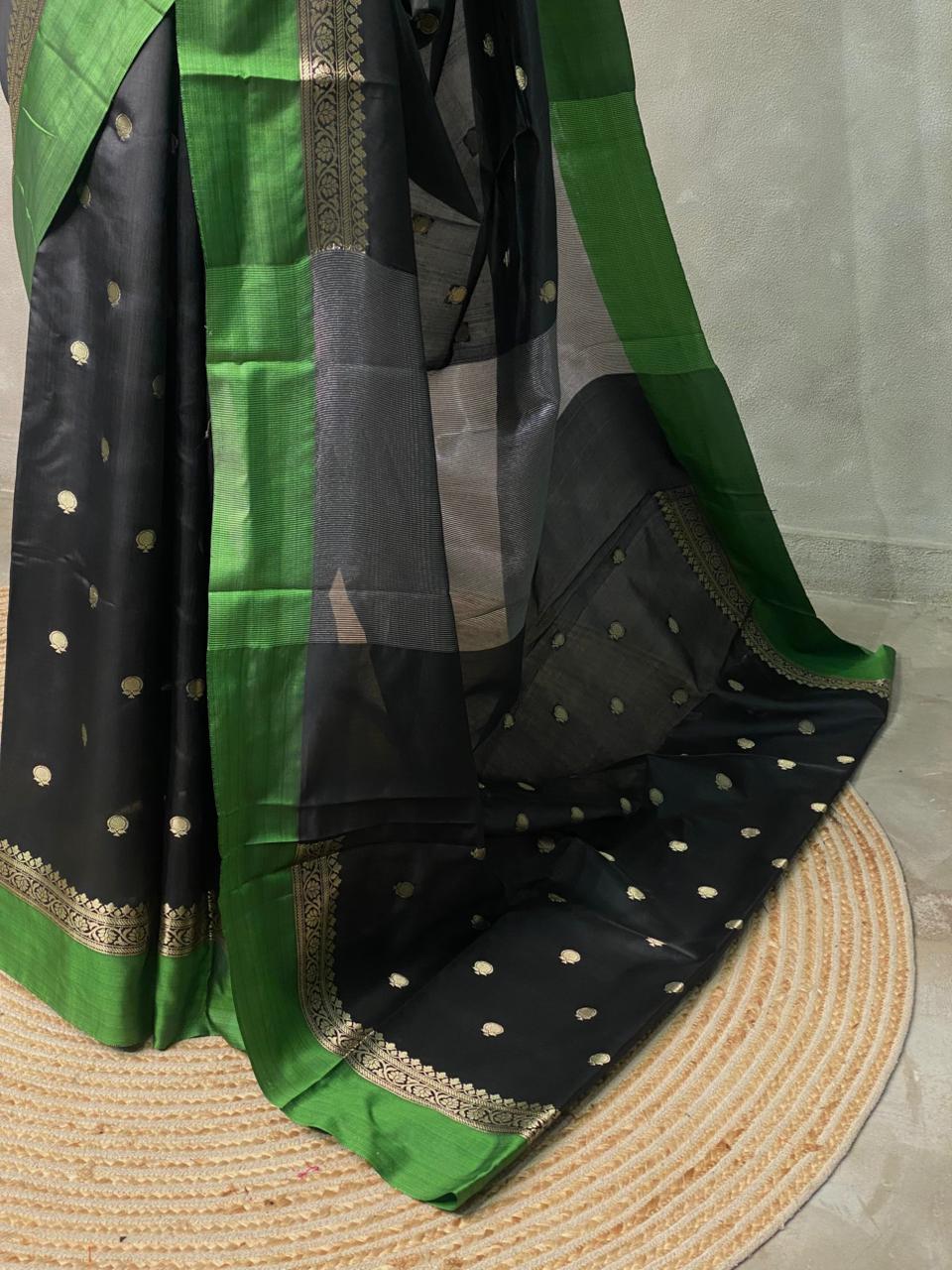 Black and green banarasi silk saree -PMR3E