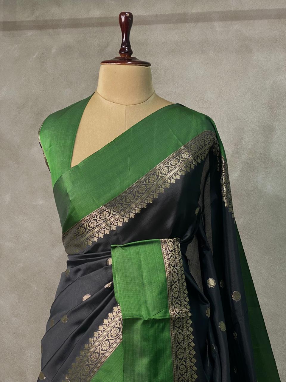 Black and green banarasi silk saree -PMR3E