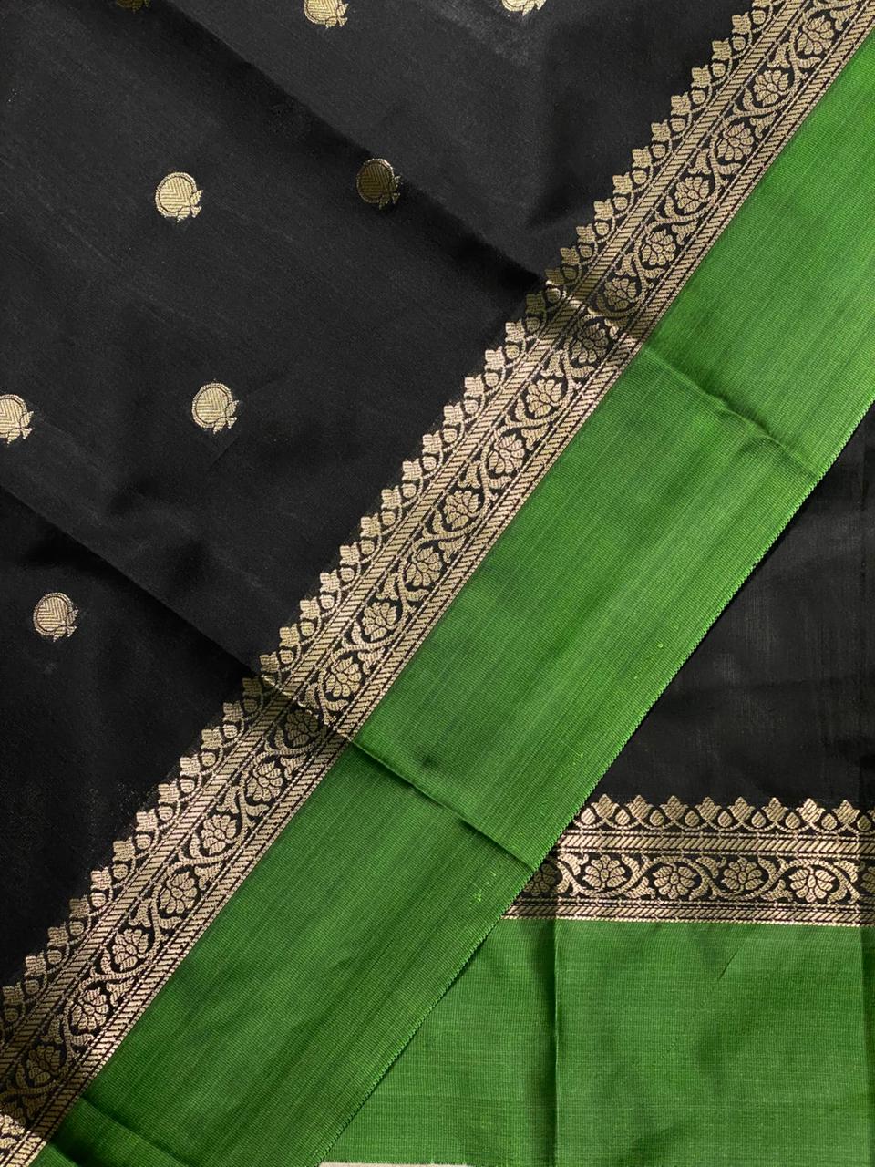 Black and green banarasi silk saree -PMR3E