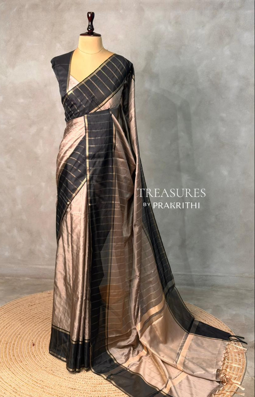Chicku and black silk saree -PIH52