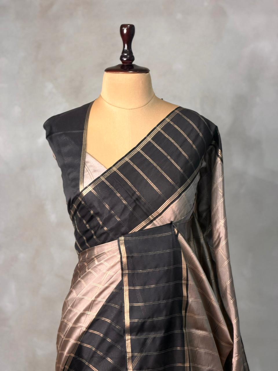 Chicku and black silk saree -PIH52