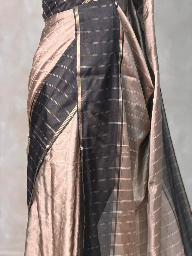 Chicku and black silk saree -PIH52