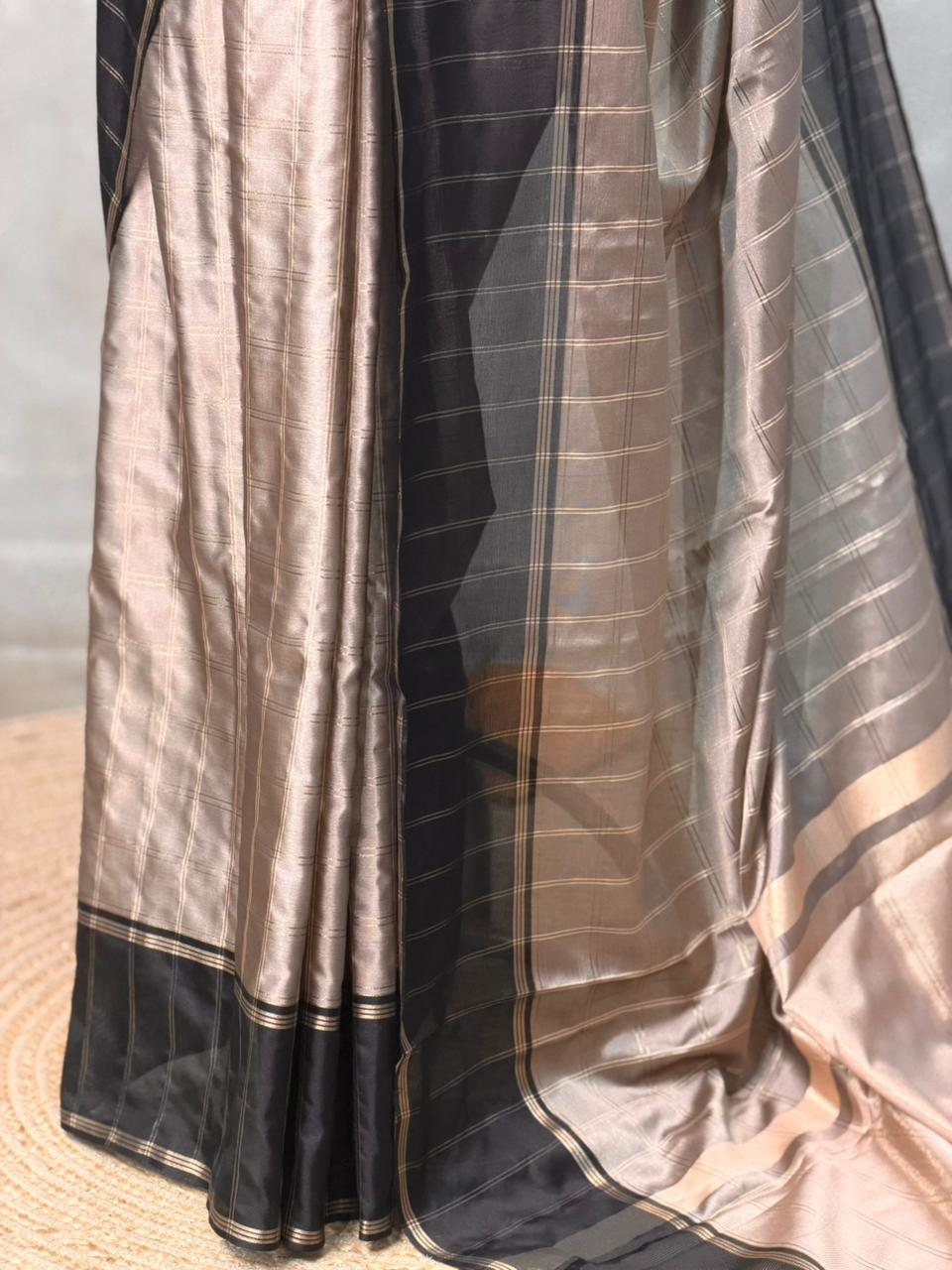 Chicku and black silk saree -PIH52