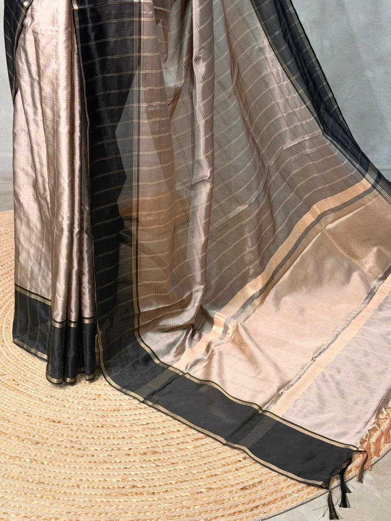 Chicku and black silk saree -PIH52
