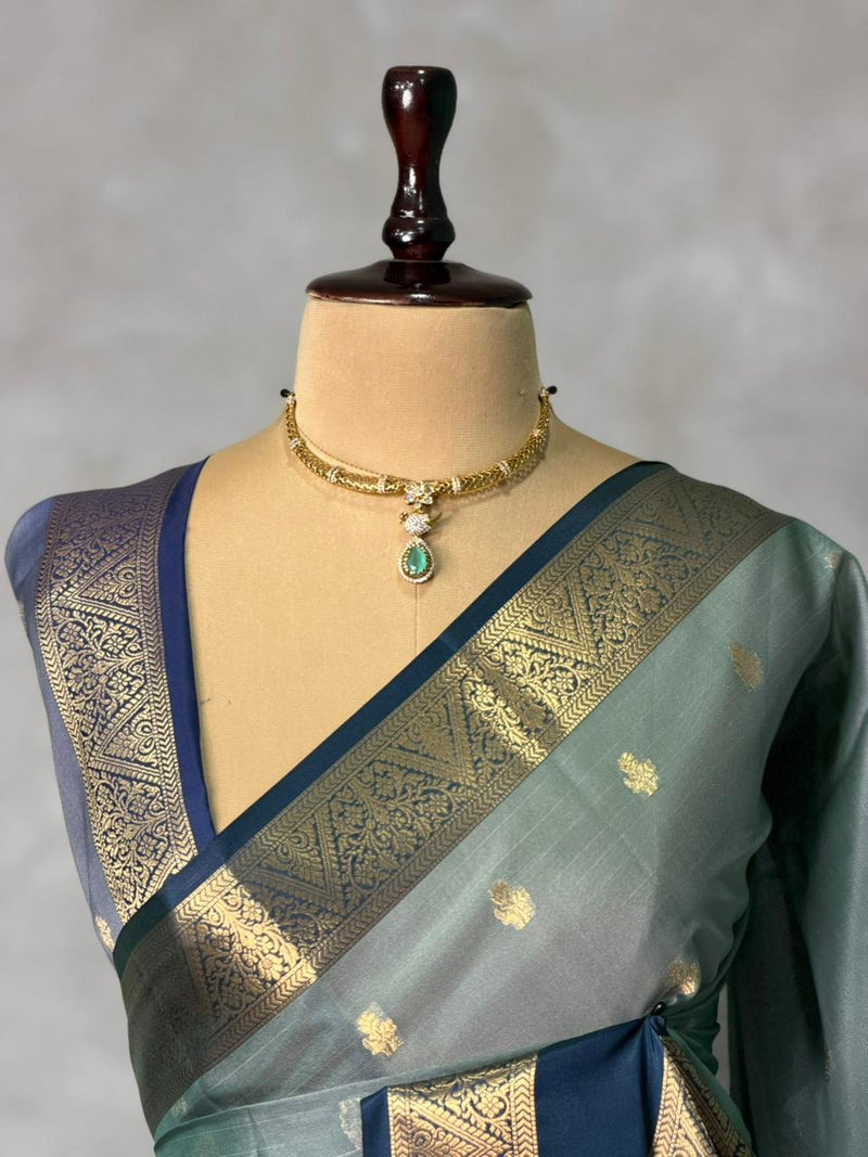 Greyish blue Banarasi silk saree -LZ10