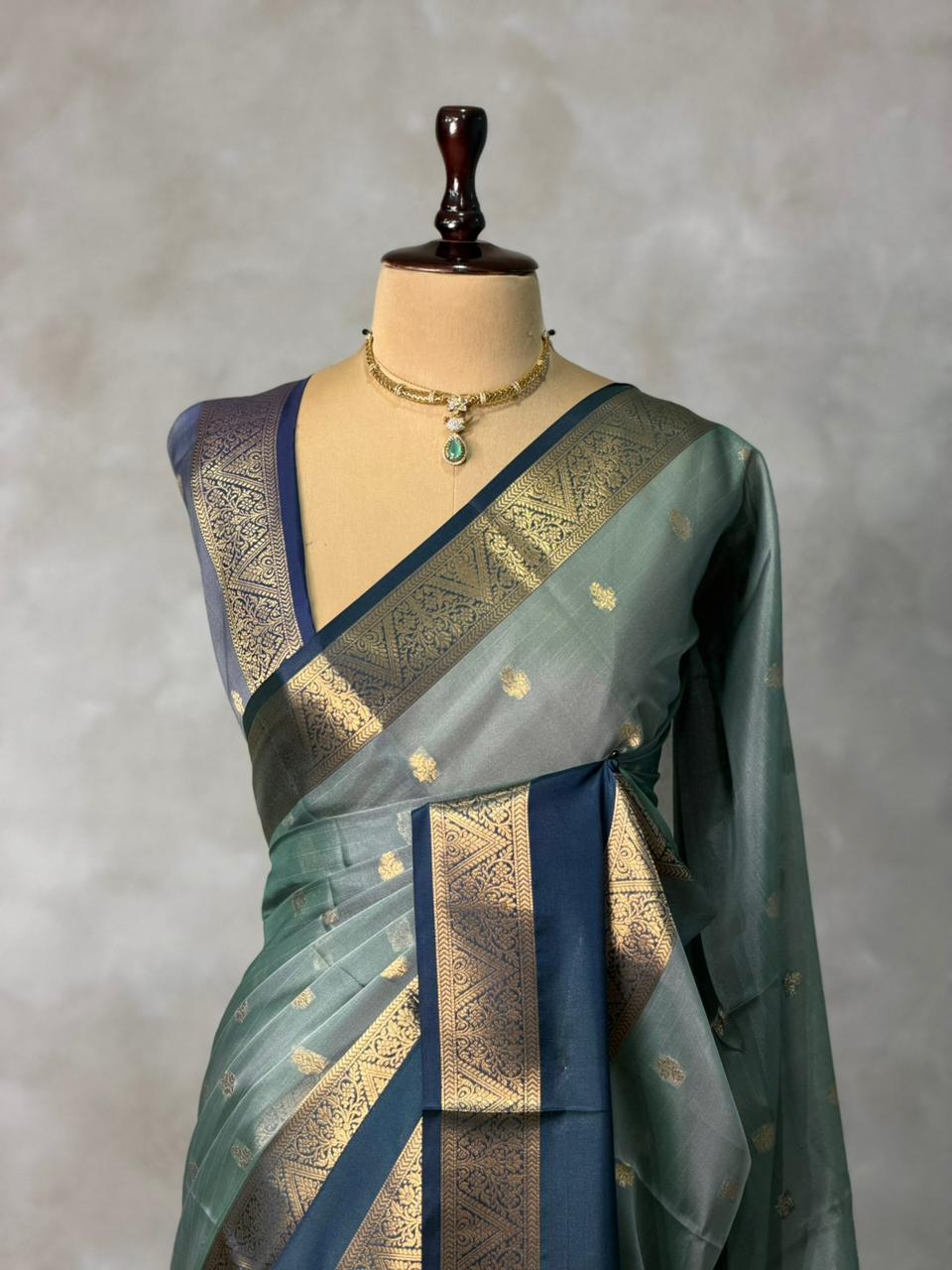 Greyish blue Banarasi silk saree -LZ10