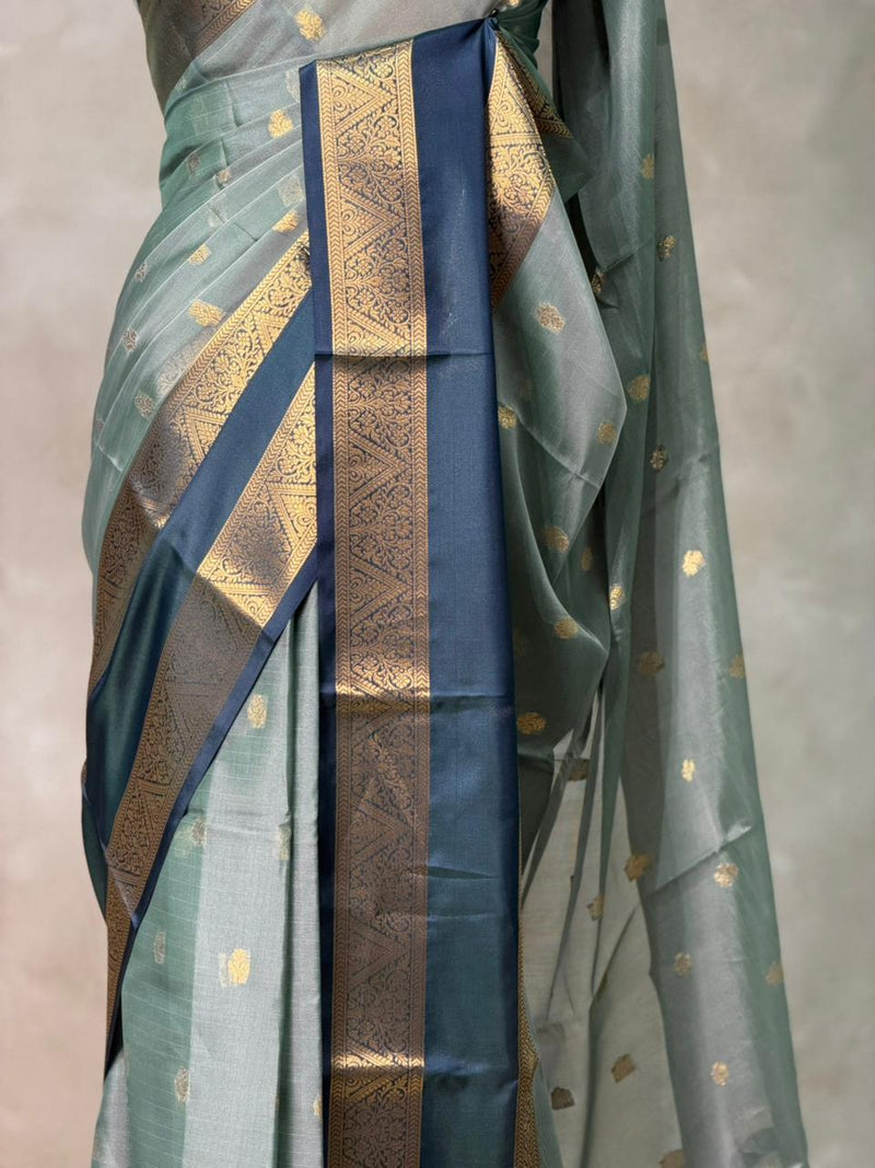 Greyish blue Banarasi silk saree -LZ10
