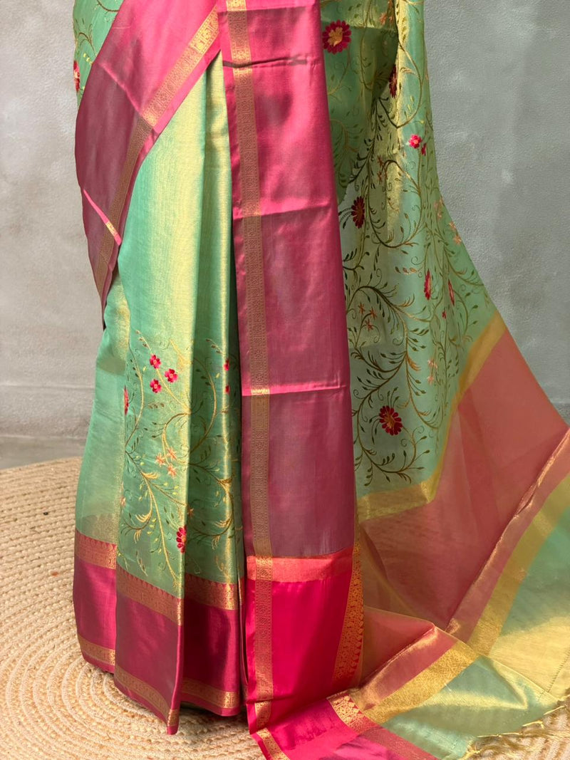 Green and magenta Tissue Banarasi silk saree -PIH69