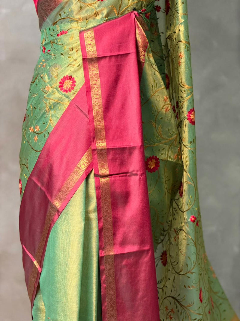 Green and magenta Tissue Banarasi silk saree -PIH69