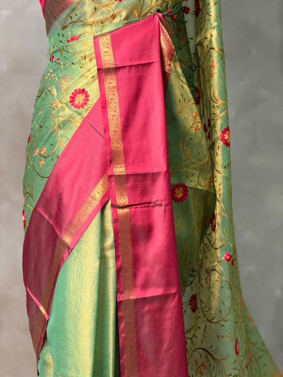 Green and magenta Tissue Banarasi silk saree -PIH69