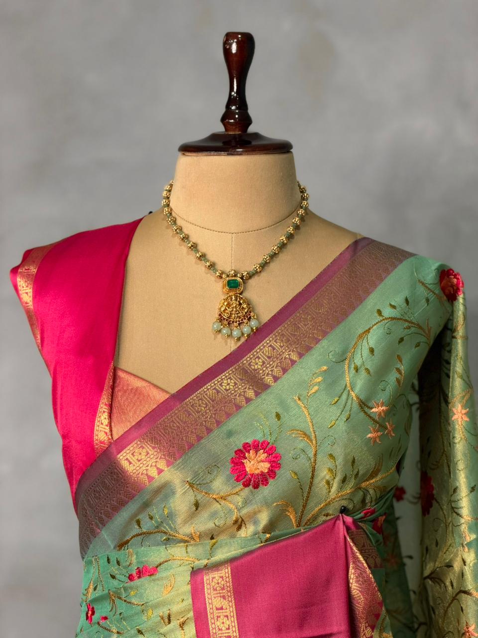 Green and magenta Tissue Banarasi silk saree -PIH69