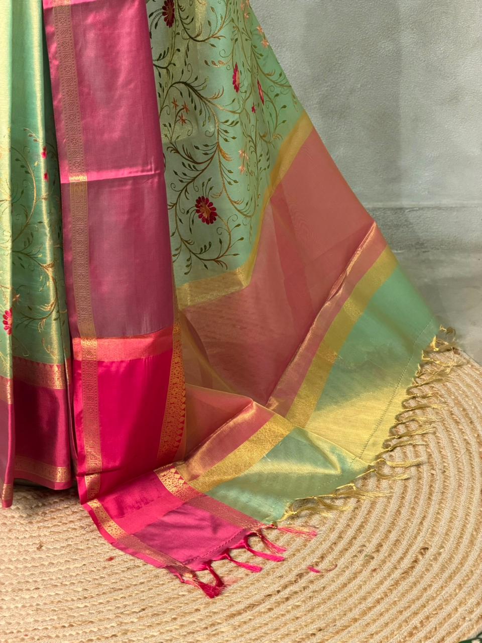 Green and magenta Tissue Banarasi silk saree -PIH69