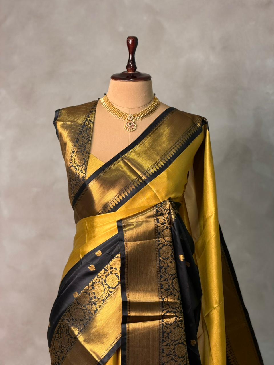Gold and Black Banarasi silk saree - PIH63B