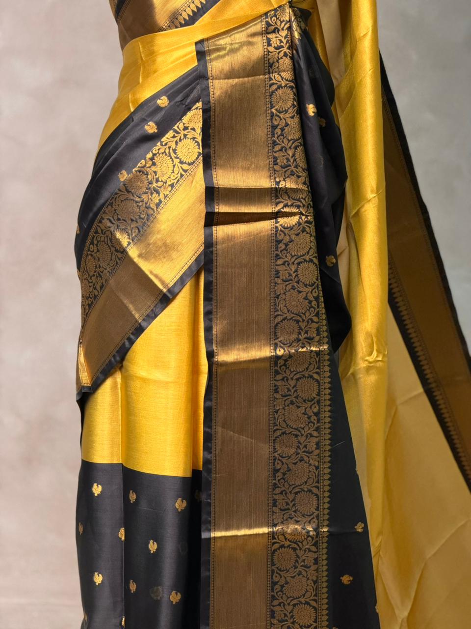Gold and Black Banarasi silk saree - PIH63B