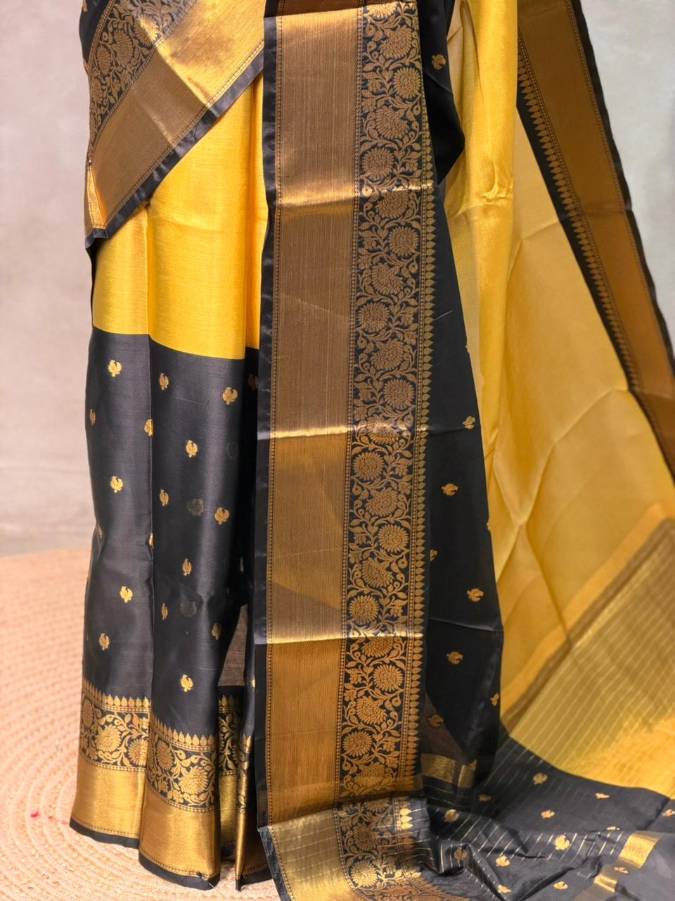Gold and Black Banarasi silk saree - PIH63B