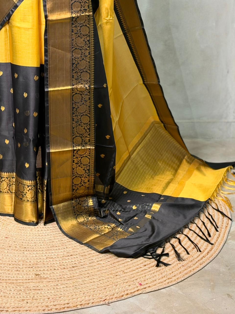 Gold and Black Banarasi silk saree - PIH63B
