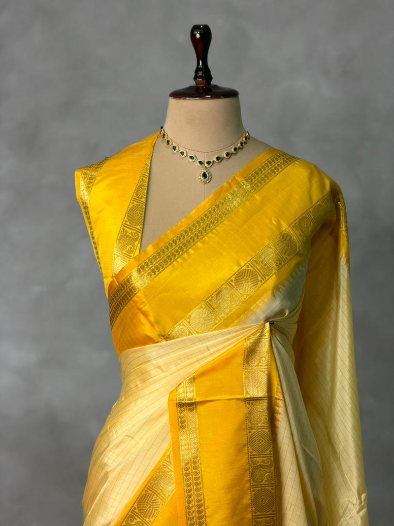 Yellow Banarasi silk saree - PIH76