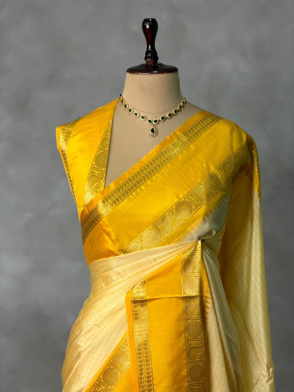 Yellow Banarasi silk saree - PIH76