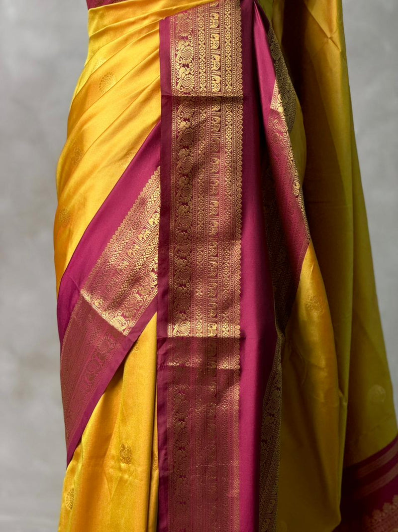 Greenish Yellow and deep purple silk saree -BSP28D