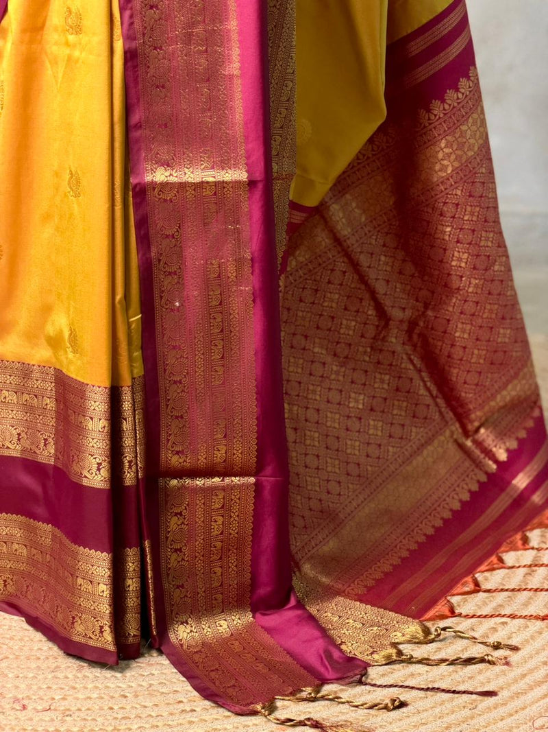 Greenish Yellow and deep purple silk saree -BSP28D