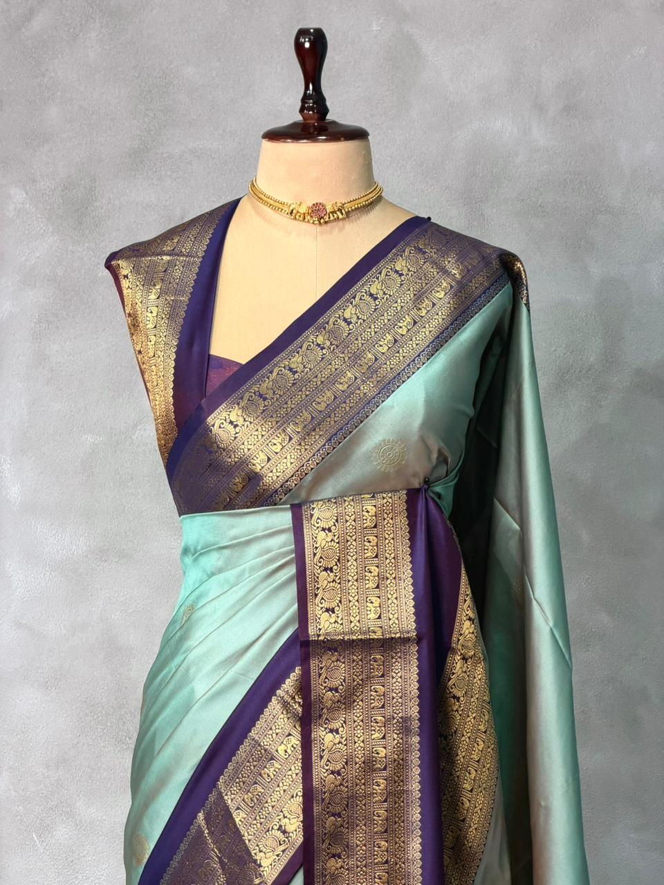 Pastal Blue and Violet silk saree -BSP28G
