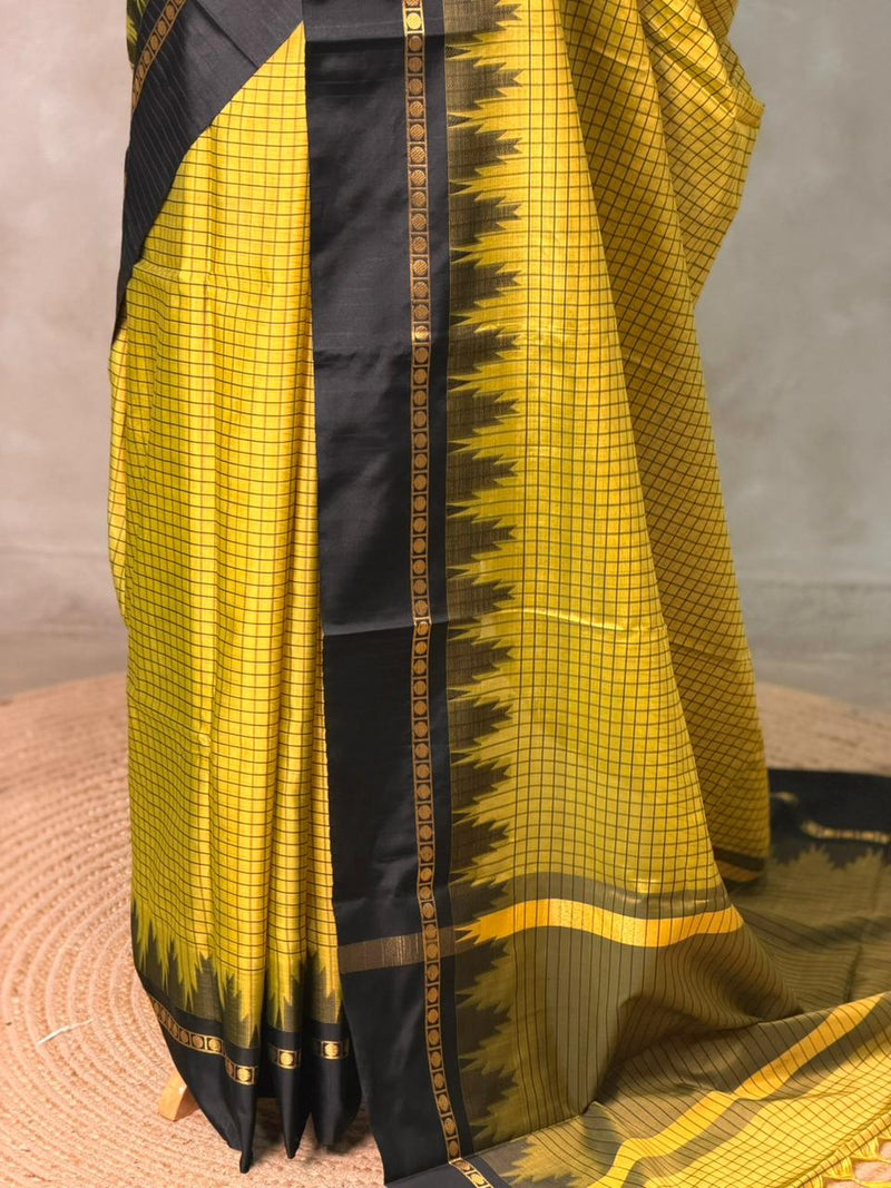 Yellow and Black Banarasi silk saree - PIH84