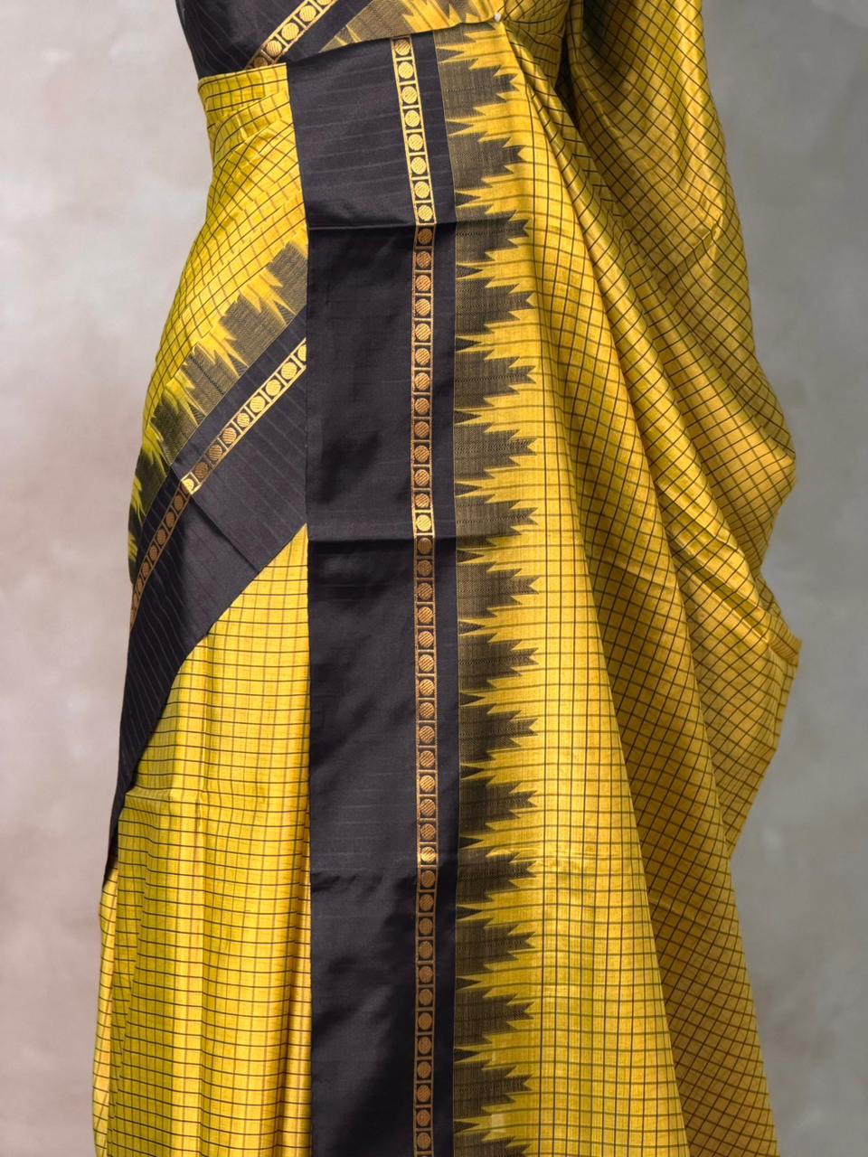 Yellow and Black Banarasi silk saree - PIH84