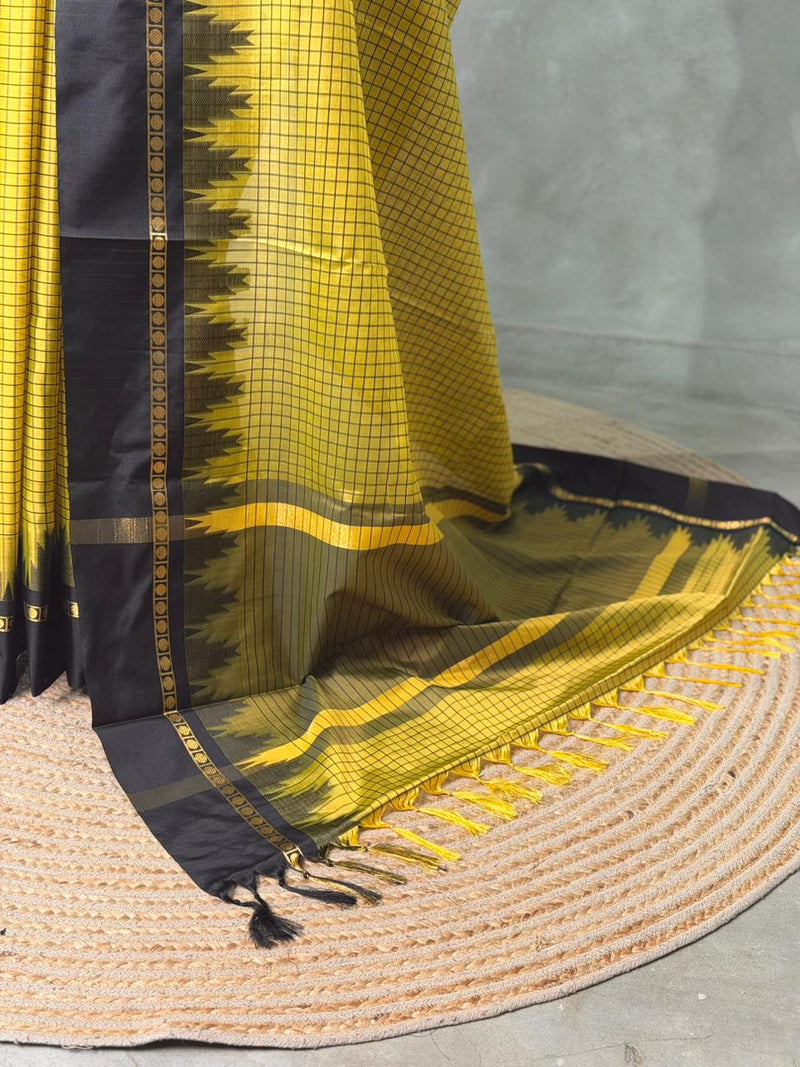 Yellow and Black Banarasi silk saree - PIH84