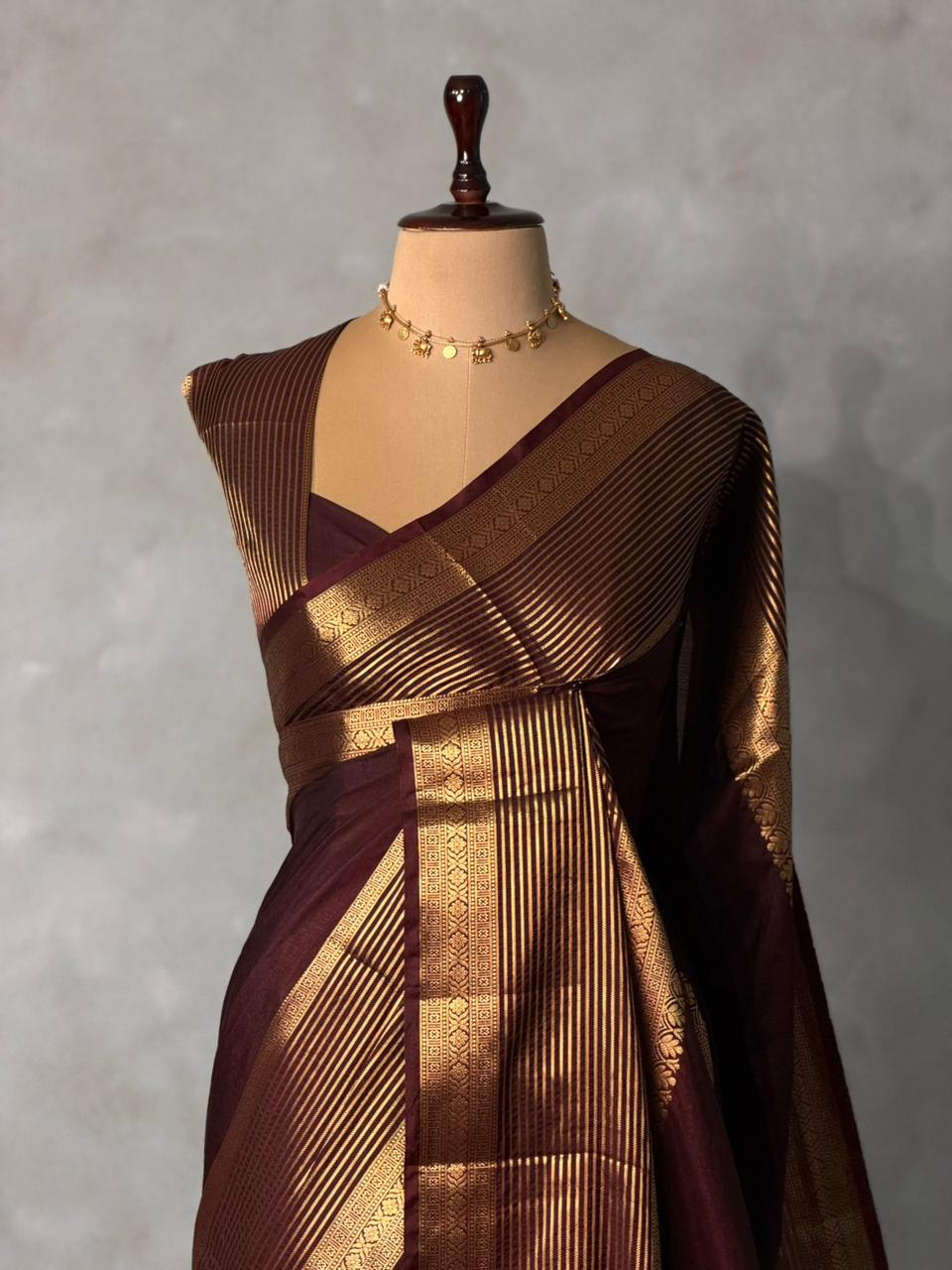 Deep Brown Crepe silk saree- GAL11F