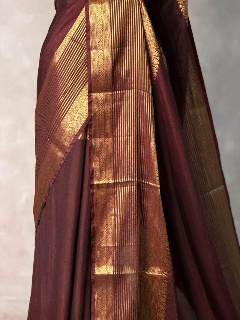 Deep Brown Crepe silk saree- GAL11F