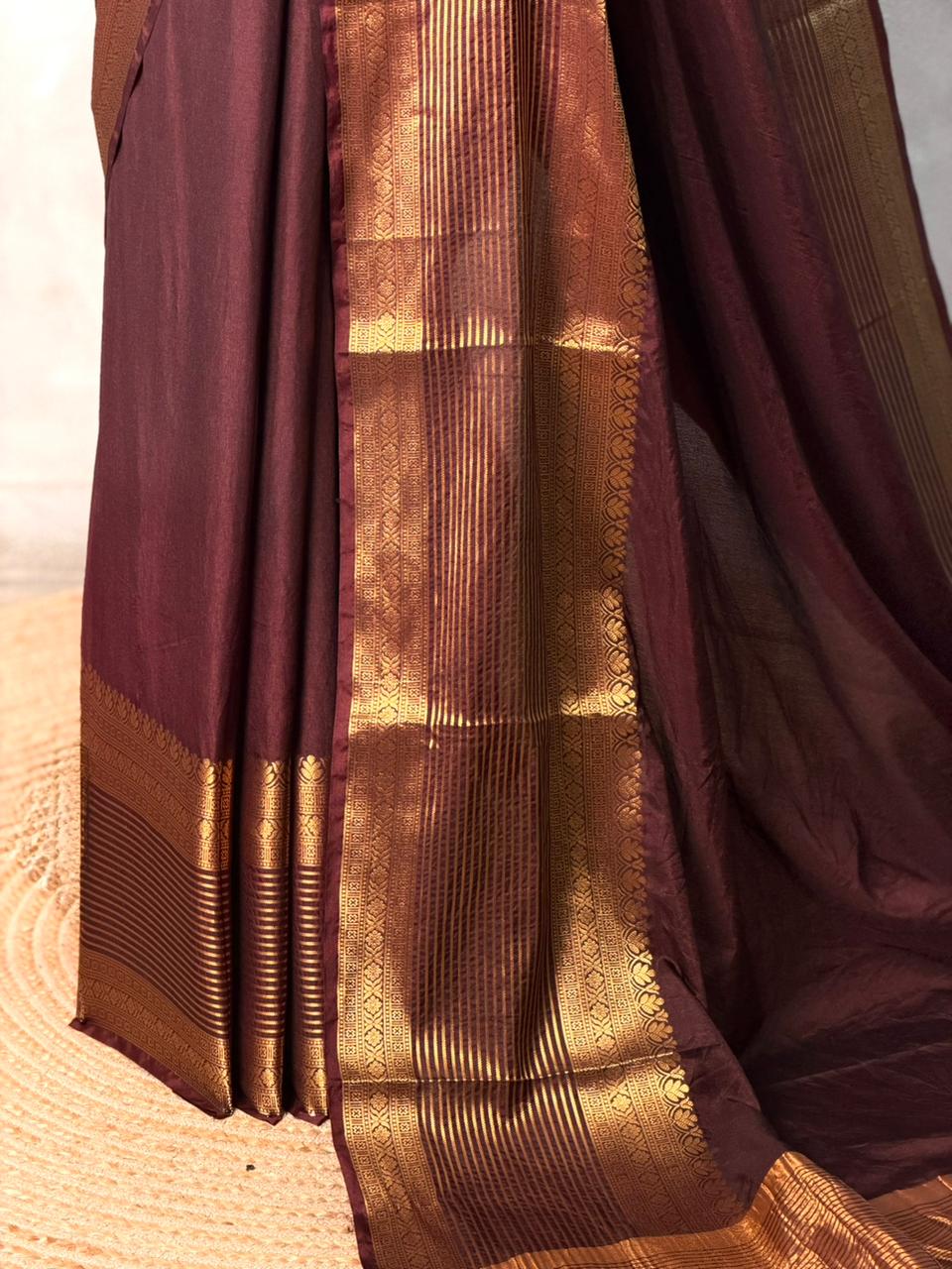 Deep Brown Crepe silk saree- GAL11F