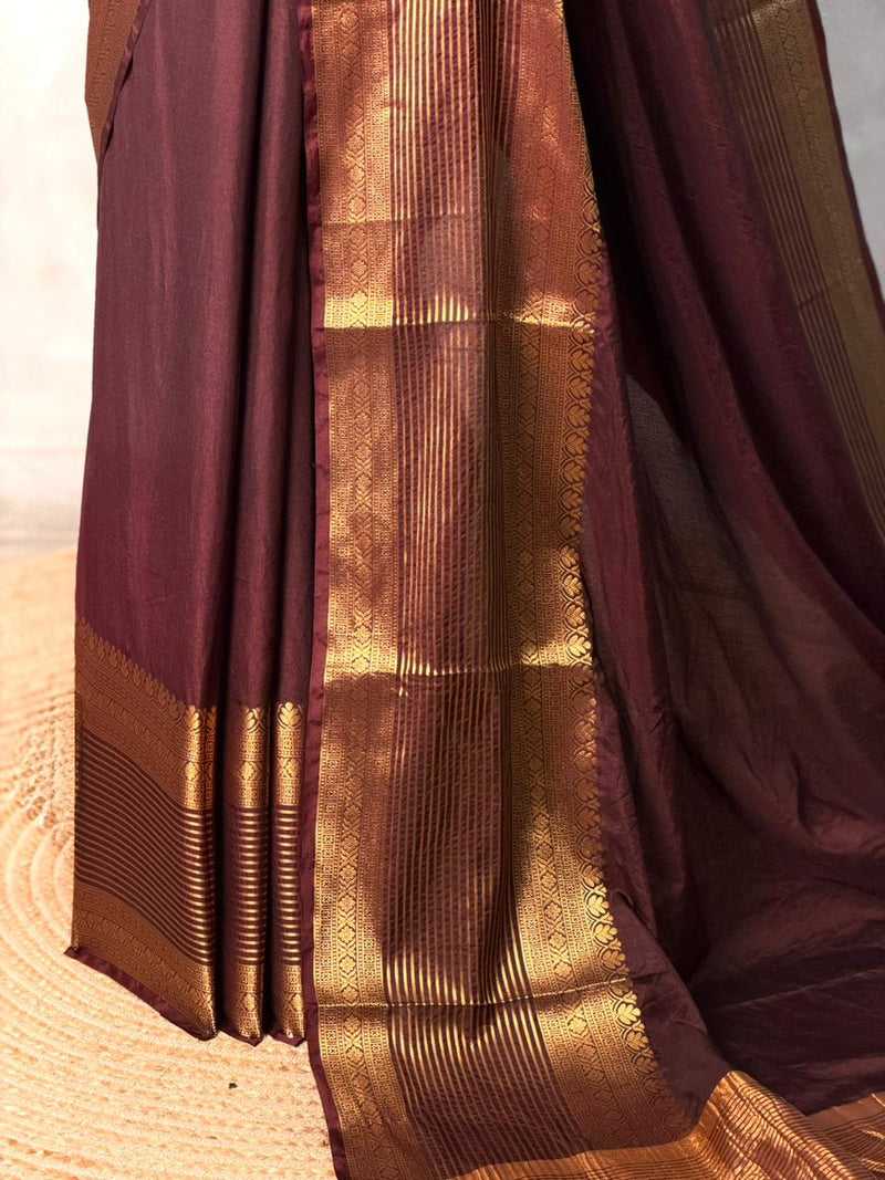 Deep Brown Crepe silk saree- GAL11F