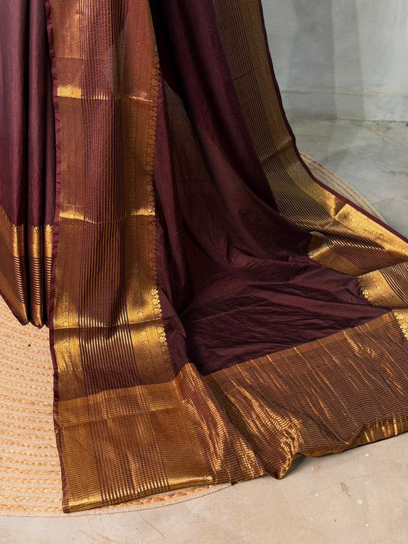 Deep Brown Crepe silk saree- GAL11F