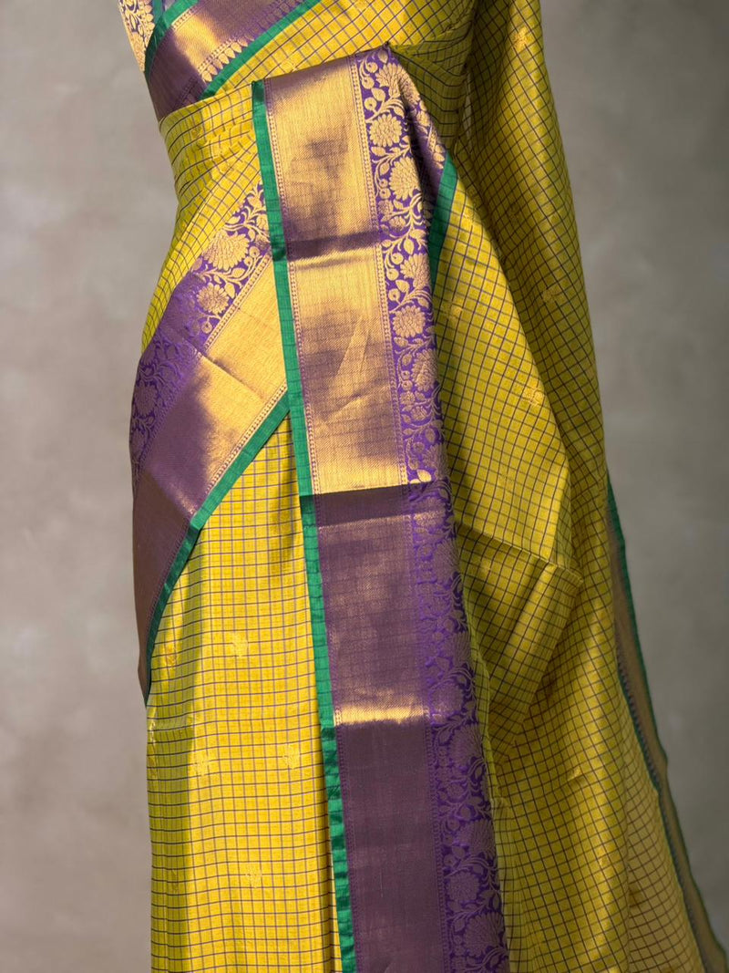 Lime yellow and Violet semi silk saree - PIH88M