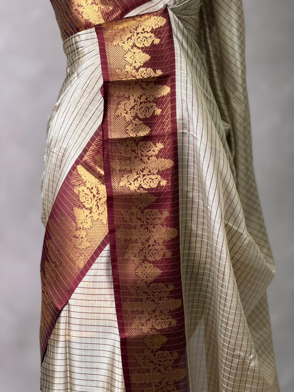 Beige and maroon banarasi silk  saree -LZ9
