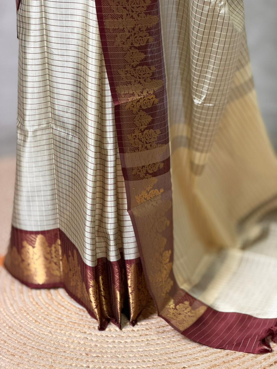 Beige and maroon banarasi silk  saree -LZ9