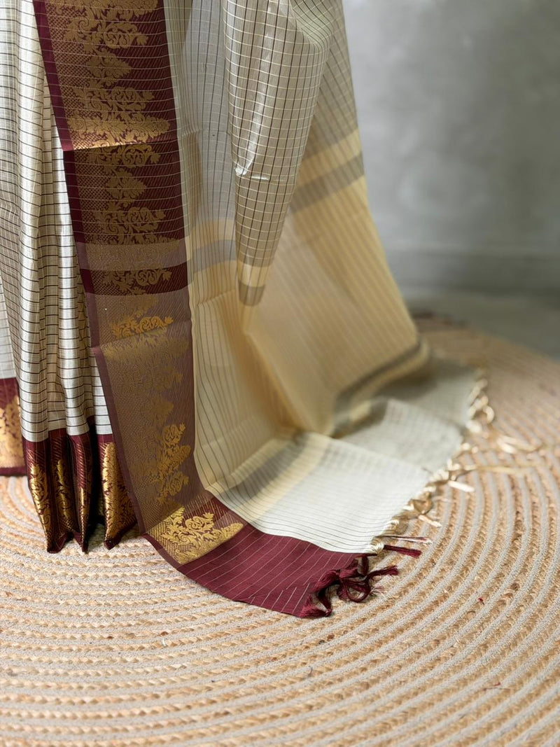 Beige and maroon banarasi silk  saree -LZ9