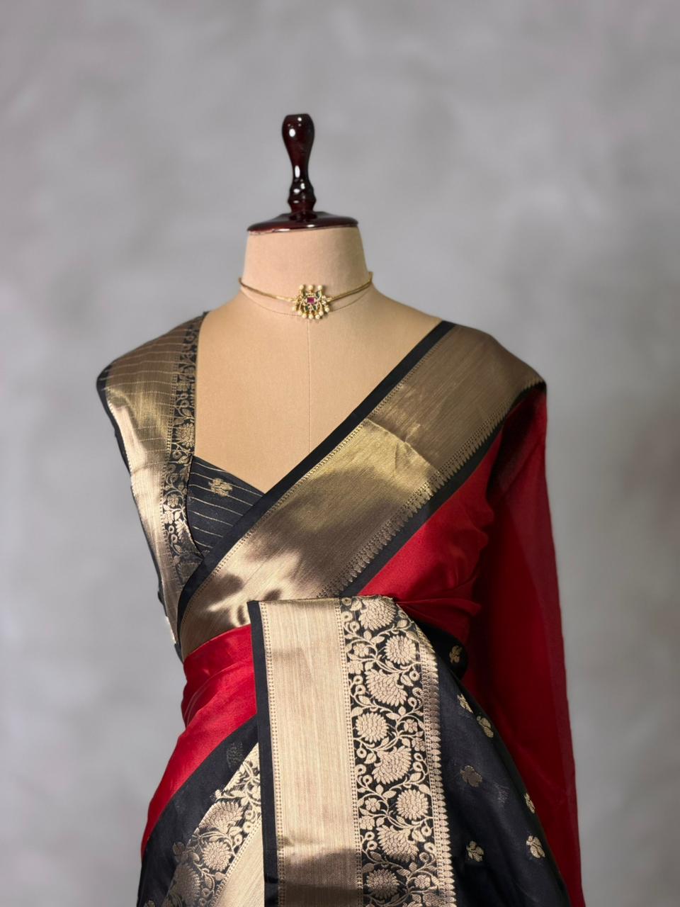 Red and Black banarasi silk  saree -LZ9B